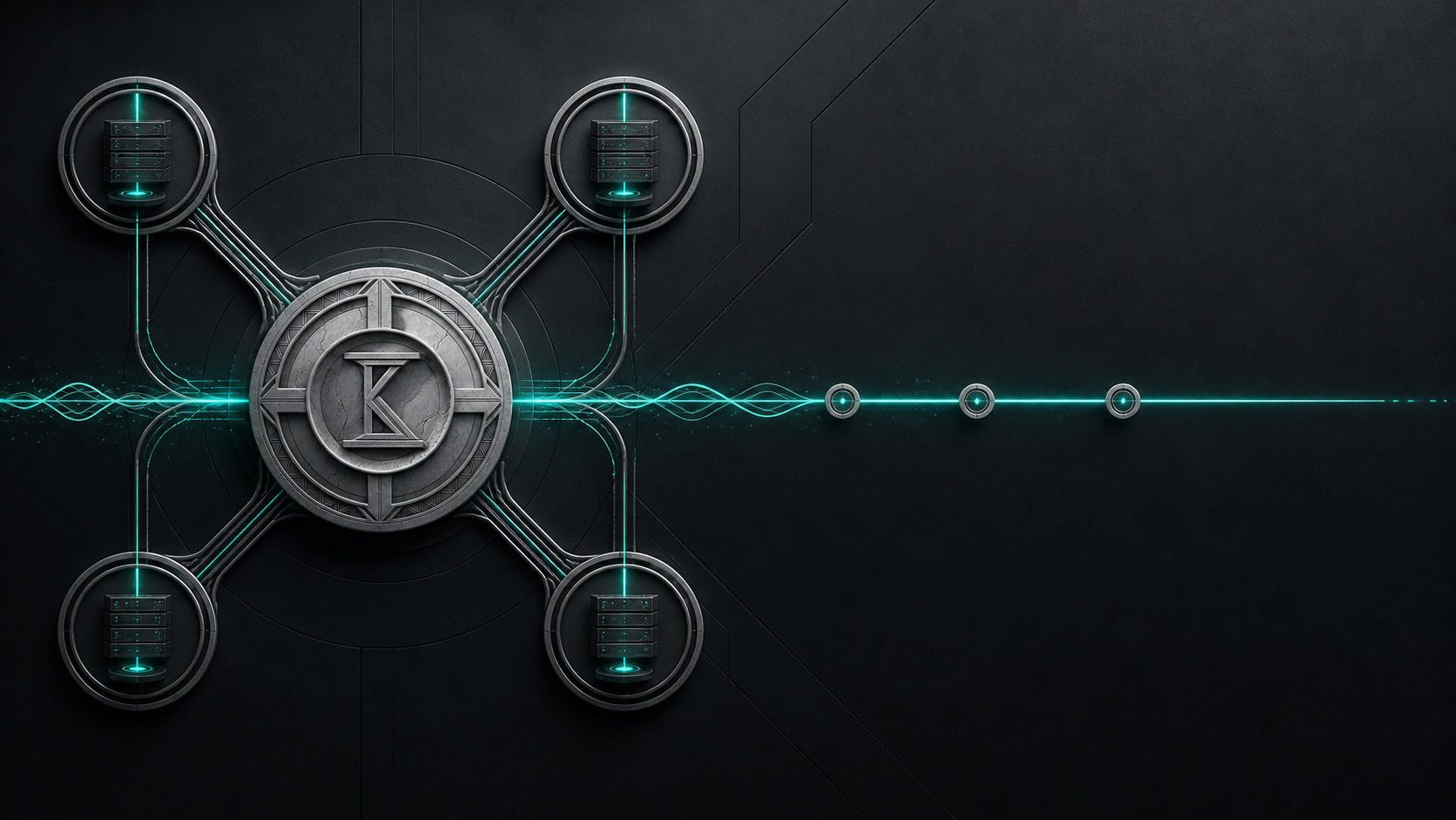 Four ROKO validator nodes receiving one synchronized temporal upgrade pulse